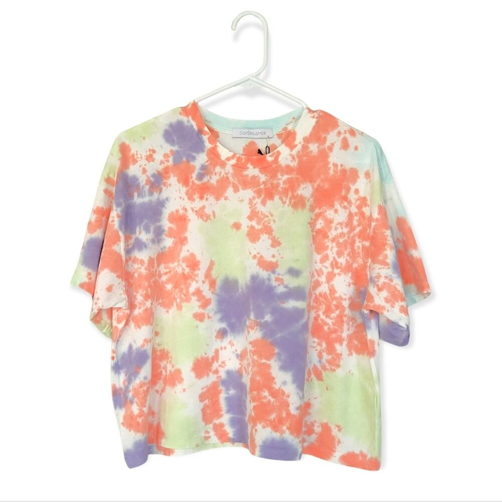 Daydreamer Wild Splash Tie Dye Boxy Crop Tee Size Medium NWT Orange Yellow